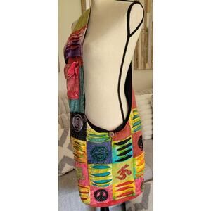 India Trading Co Patchwork Hippie Hobo Bag Peace Sign Floral Boho Crossbody
